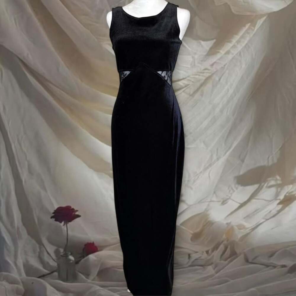 All That Jazz Vintage 90s Velvet Lace Cutout Maxi Dress